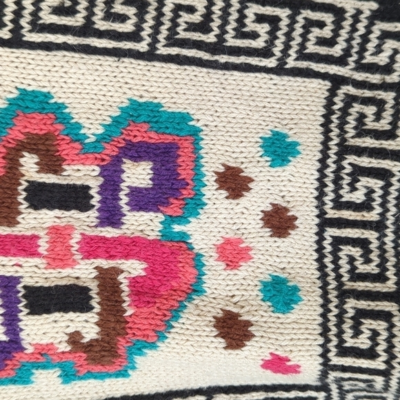 My 90's Vintage Funky Multicolored Abstract Knit Chunky Crewneck Sweater Cream M - Picture 7 of 12